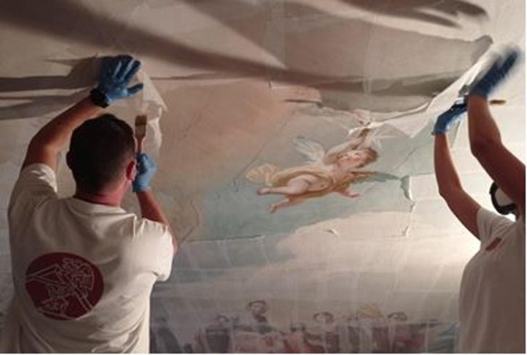 Bóveda de la Sala de Compañía (Casa del Labrador, Aranjuez) — Proceso de empapelado de protección | El Barco